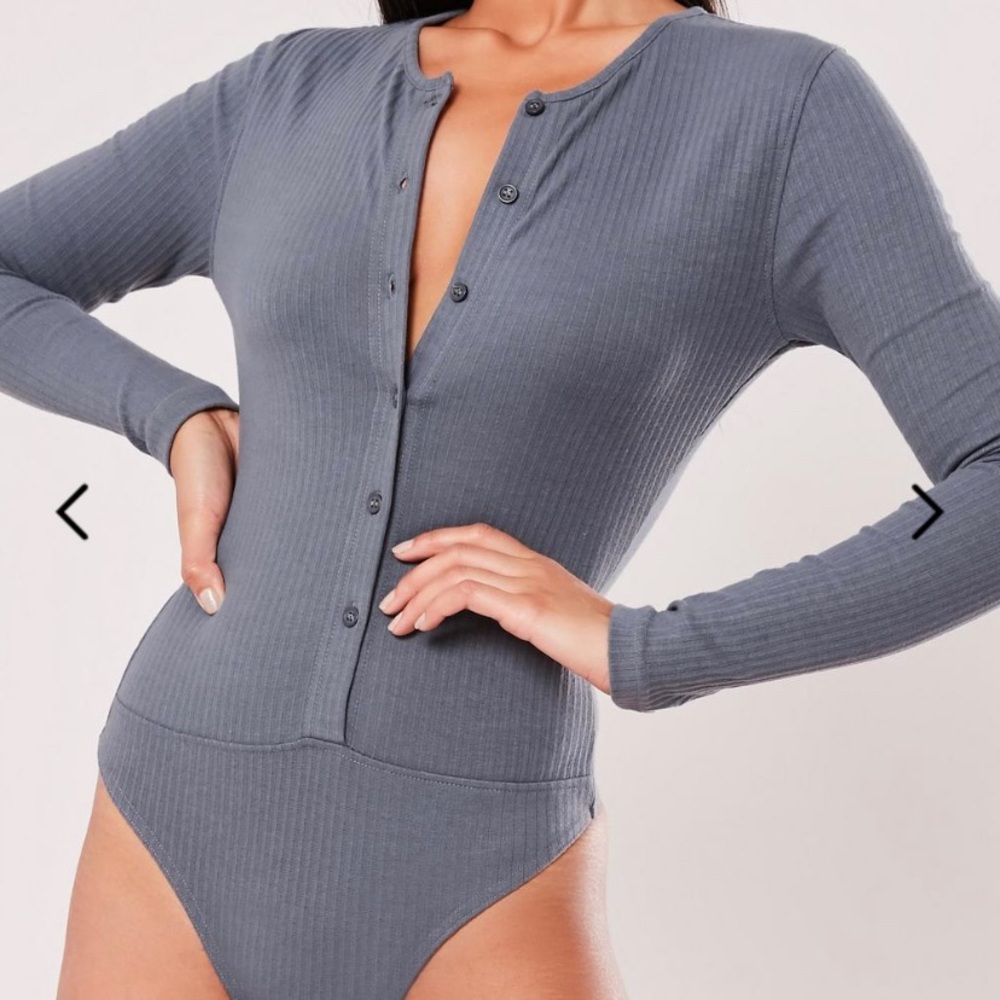 Grey button front bodysuit